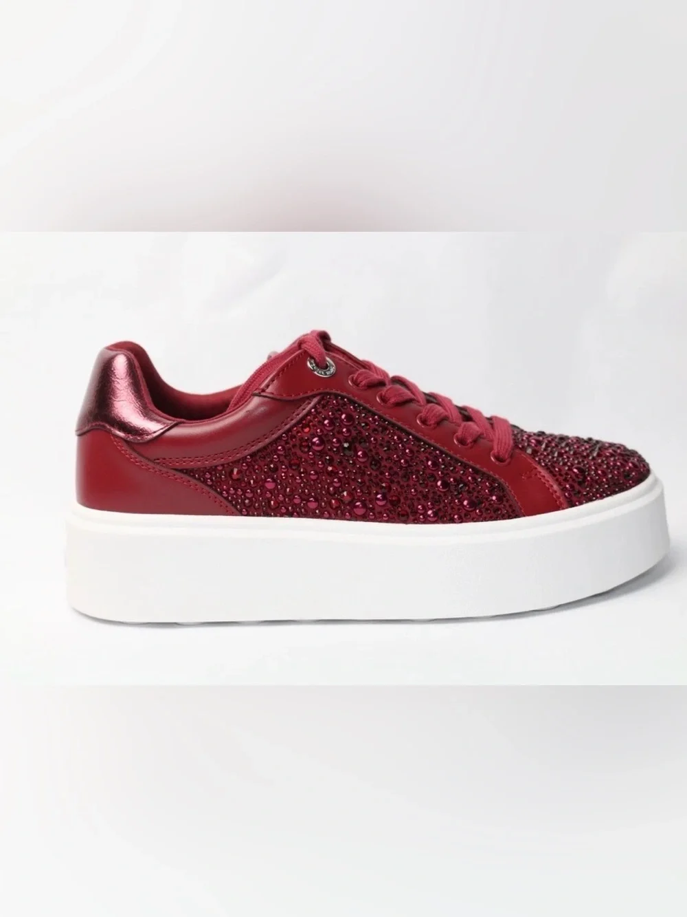 Michael Kors Romey Lace Up Red Crystal-Embellished Platform Sneakers